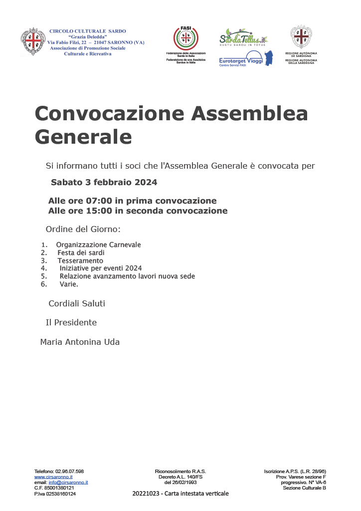 Convocazione Assemblea Generale