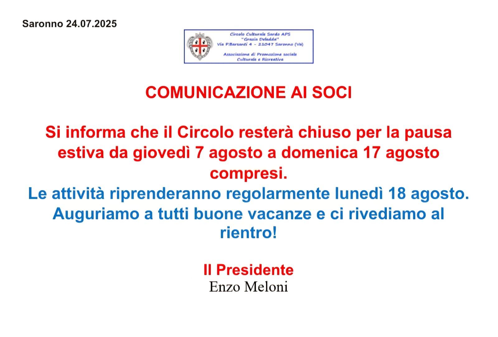 Chiusura estiva